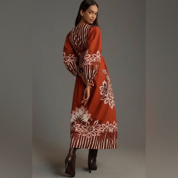 FARM Rio Long Sleeve V-neck Midi Dress Red Size M EUC - Picture 2 of 6